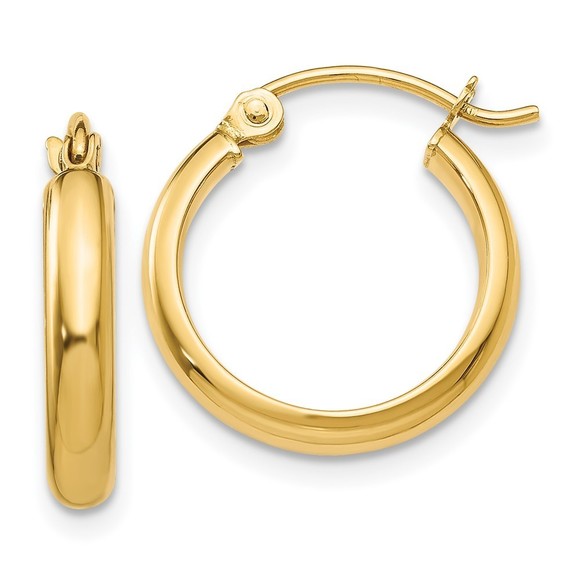 Million Charms 14k Yellow Gold Round Tube Hoop Earrings 12 L x 2.75 mm W